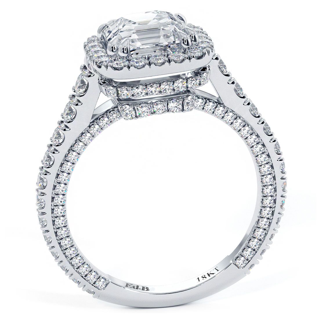 Cushion Halo With Asscher Cut Center Micropave Diamond Engagement Ring Setting (Center Stone Not Included)