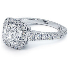 Cushion Halo With Asscher Cut Center Micropave Diamond Engagement Ring Setting (Center Stone Not Included)