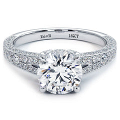 Round Center, Micropave Split Shank Diamond Engagement Ring Setting (Center Stone Not Included)