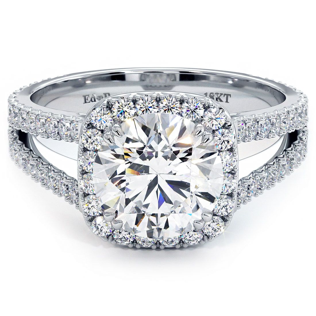 Cushion Halo With Round Center Diamond Split Shank French Cut Diamond Engagement Ring Setting (Center Stone Not Included)