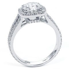 Cushion Halo With Round Center Diamond Split Shank French Cut Diamond Engagement Ring Setting (Center Stone Not Included)