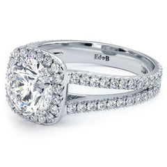 Cushion Halo With Round Center Diamond Split Shank French Cut Diamond Engagement Ring Setting (Center Stone Not Included)