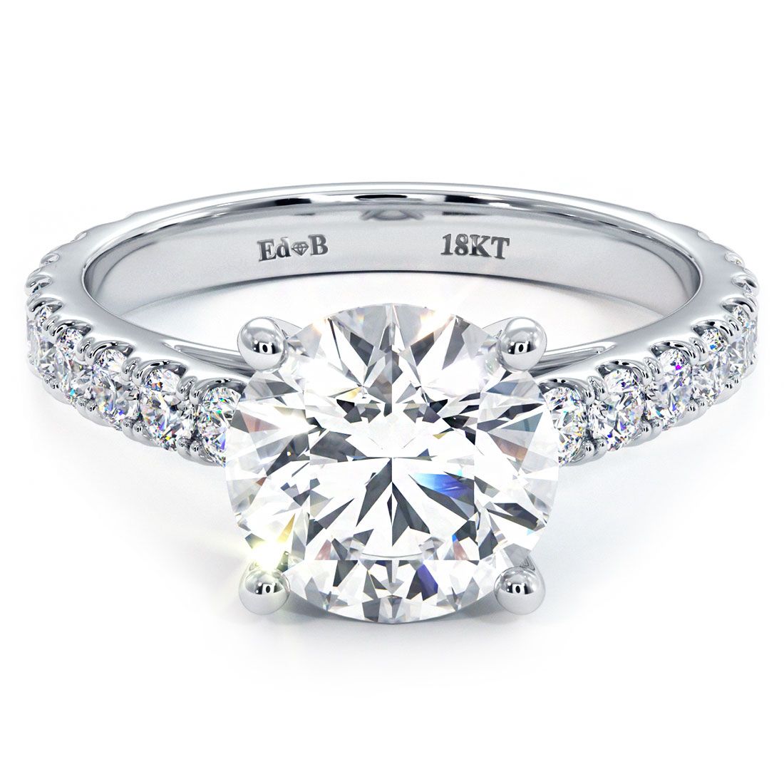 Round Center Micro Prong Set Cathedral Diamond Engagement Ring Setting (Center Stone Not Included)