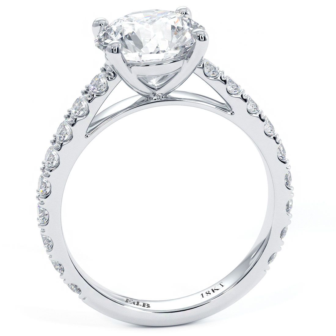 Round Center Micro Prong Set Cathedral Diamond Engagement Ring Setting (Center Stone Not Included)