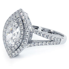 Marquise Shape Double Halo Micropave Split Shank Diamond Engagement Ring Setting (Center Stone Not Included)