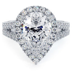 Pear Shape Halo, Split Shank Diamond Engagement Ring Setting (Center Stone Not Included)