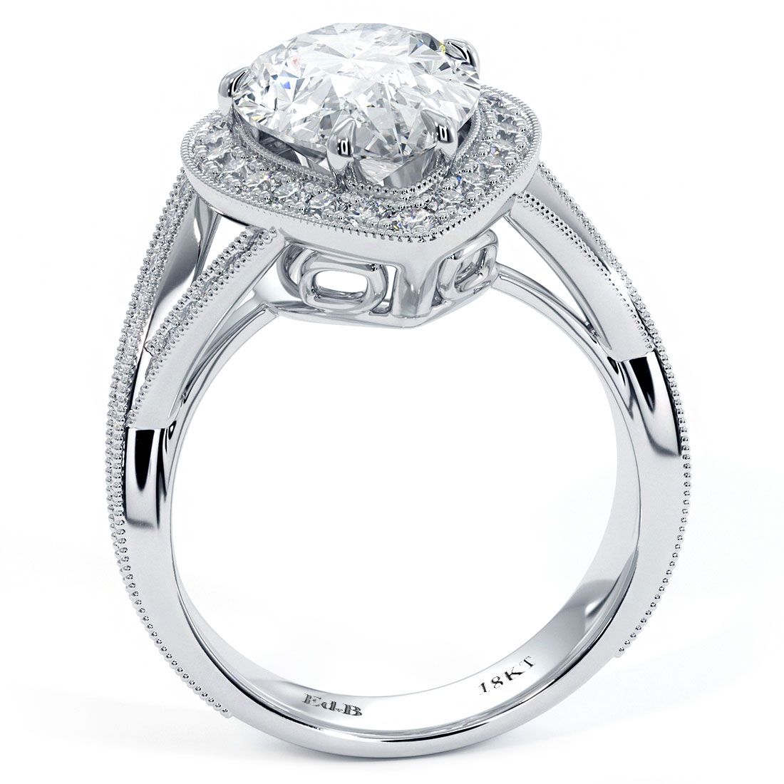 Pear Shape Halo Micropave Milgrain Infinity Twist Shank Diamond Engagement Ring Setting (Center Stone Not Included)