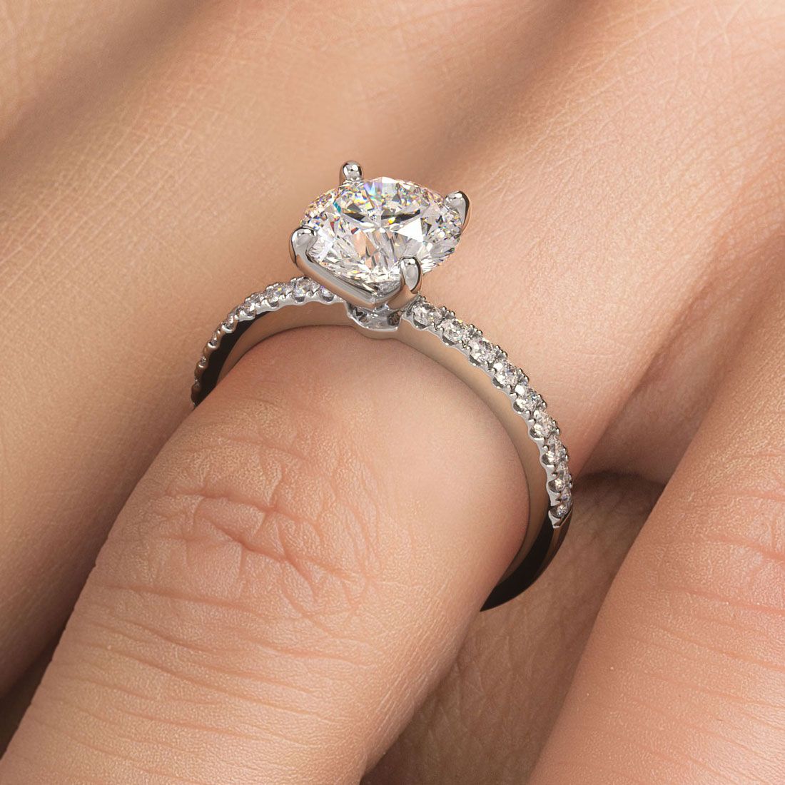 4 Prong Head, Petite Micropave Diamond Shank, Engagement Ring Setting (Center Stone Not Included)