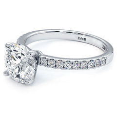 4 Prong Head, Petite Micropave Diamond Shank, Engagement Ring Setting (Center Stone Not Included)