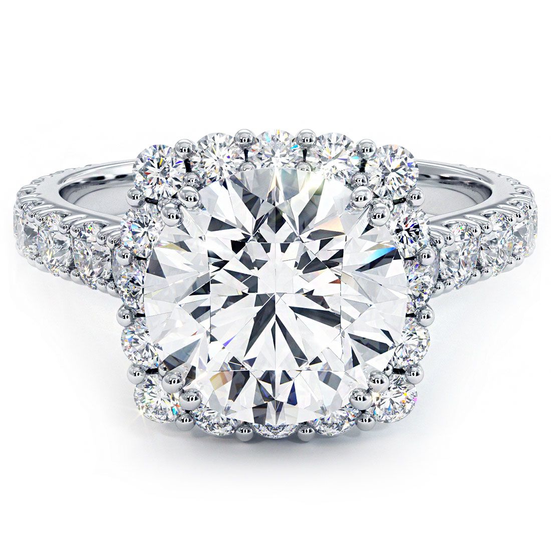 Cushion Halo With Round Center, Micro Prong Set Halo Diamond Engagement Ring Setting (Center Stone Not Included)