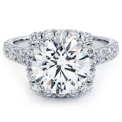 Cushion Halo With Round Center, Micro Prong Set Halo Diamond Engagement Ring Setting (Center Stone Not Included)