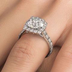 Cushion Halo With Round Center, Micro Prong Set Halo Diamond Engagement Ring Setting (Center Stone Not Included)