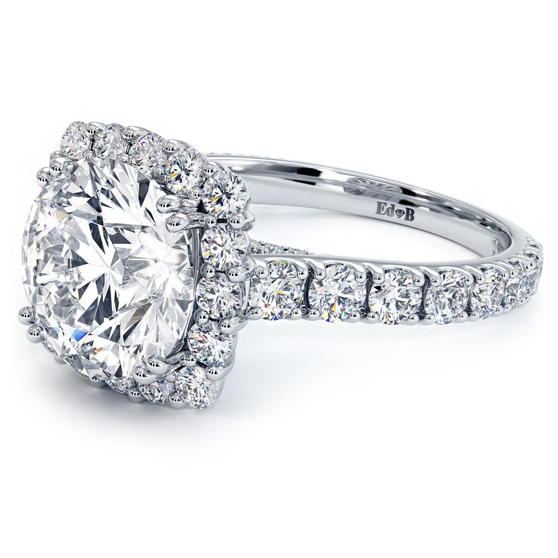 Cushion Halo With Round Center, Micro Prong Set Halo Diamond Engagement Ring Setting (Center Stone Not Included)