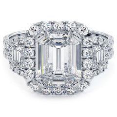 Emerald Cut Halo With Two Trapezoids On Sides Micropave Diamond Engagement Ring Setting (Center Stone Not Included)