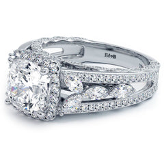 Cushion Halo, Micropave Vintage Style Milgrain Diamond Engagement Ring Setting (Center Stone Not Included)