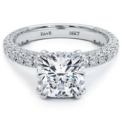 Cushion Center 3 Sided Micropave Shank Diamond Engagement Ring Setting (Center Stone Not Included)