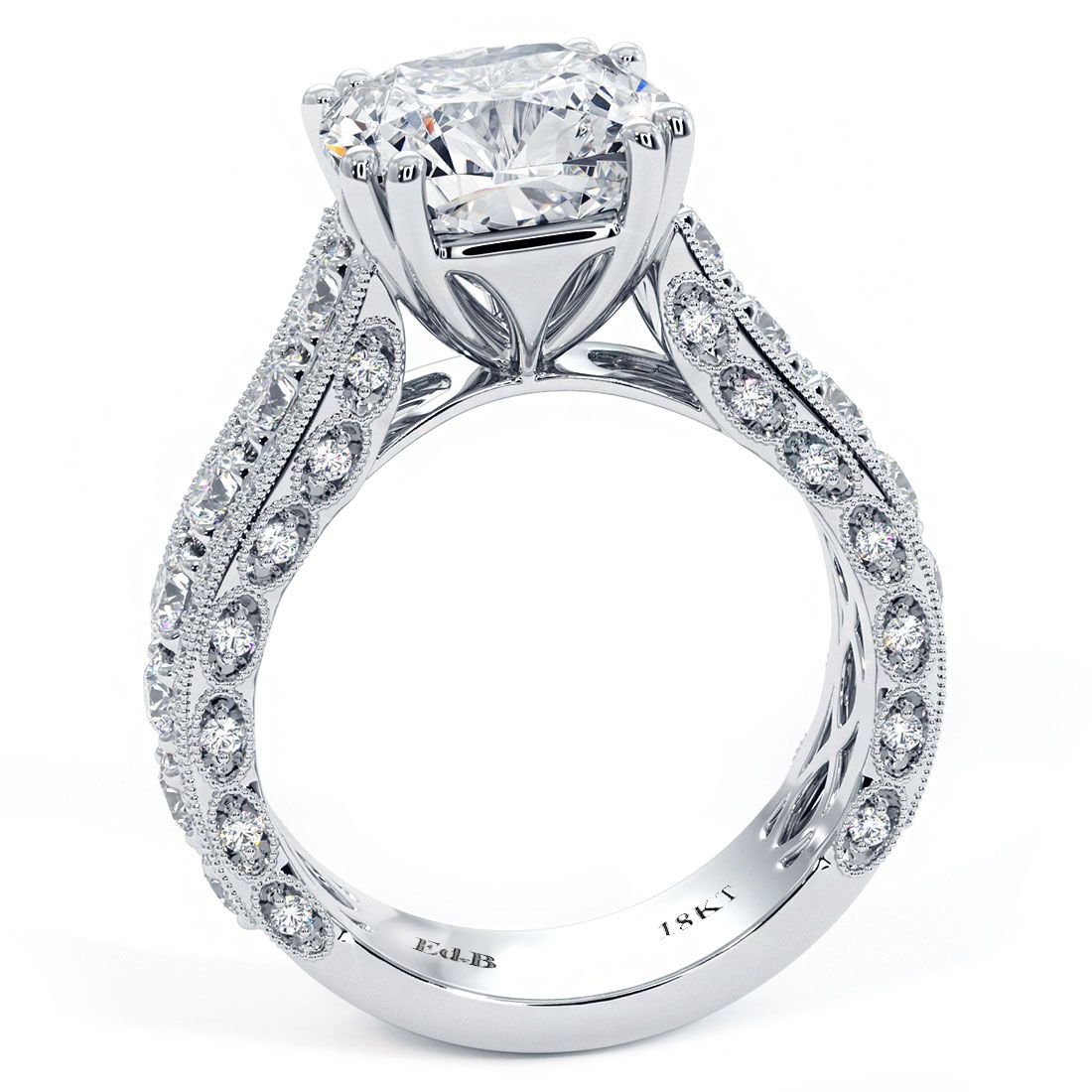 Cushion Cut Vintage Style Milgrain Diamond Engagement Ring Setting (Center Stone Not Included)