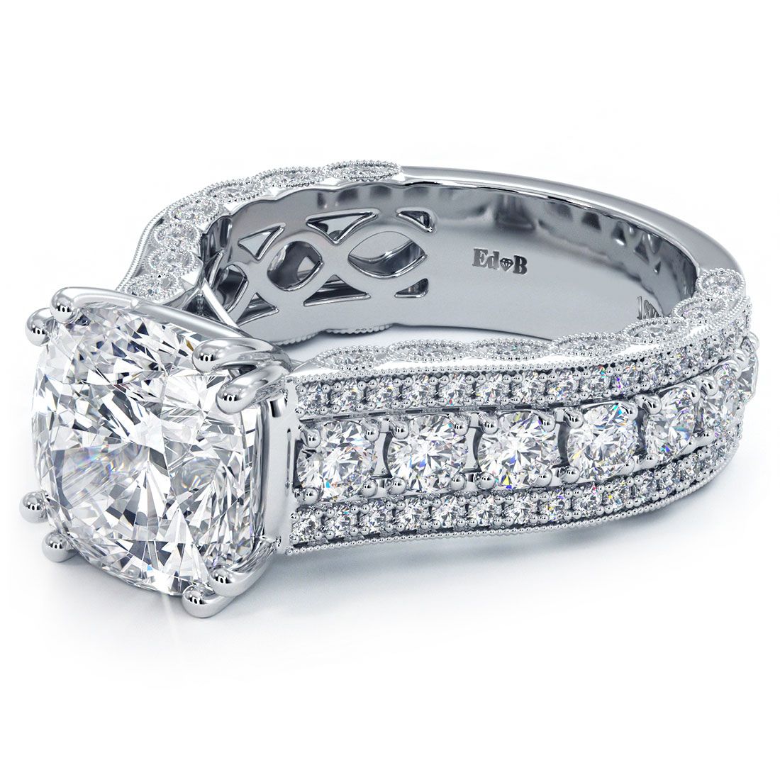 Cushion Cut Vintage Style Milgrain Diamond Engagement Ring Setting (Center Stone Not Included)