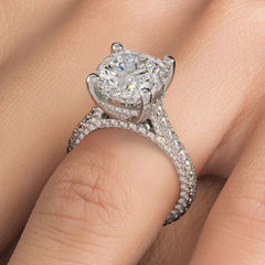 Cushion Center, 3 Sided Micropave Shank Diamond Engagement Ring Setting (Center Stone Not Included)