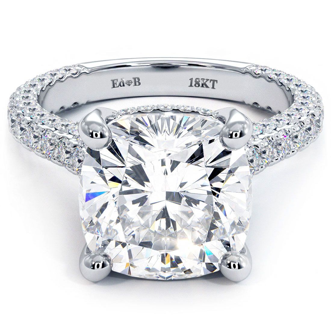 Cushion Center, 3 Sided Micropave Shank Diamond Engagement Ring Setting (Center Stone Not Included)