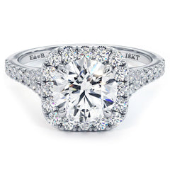 Cushion Halo With Round Center Split Shank Micropavé Diamond Engagement Ring Setting (Center Stone Not Included)