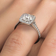 Cushion Halo With Round Center Split Shank Micropavé Diamond Engagement Ring Setting (Center Stone Not Included)