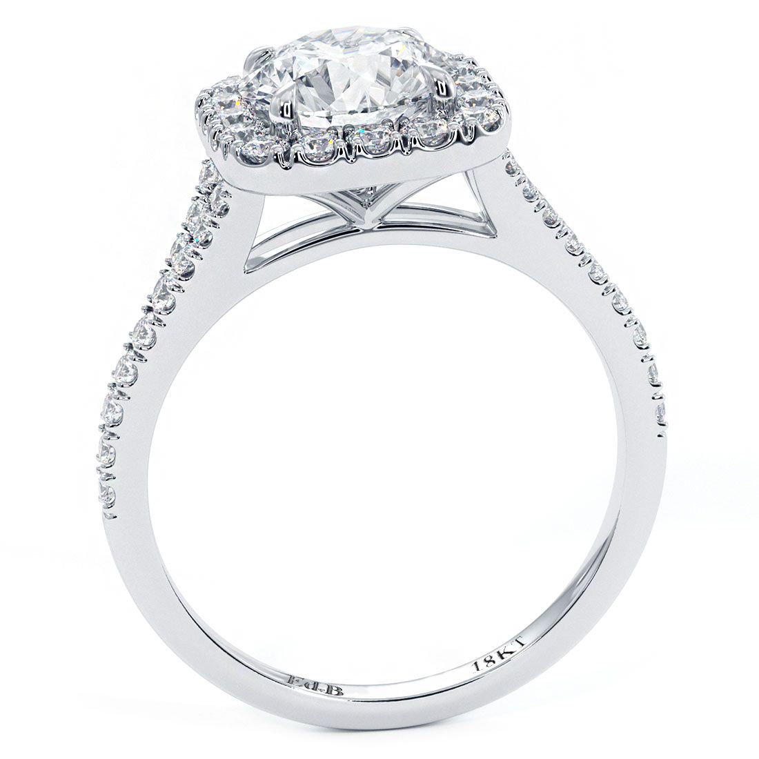 Cushion Halo With Round Center Split Shank Micropavé Diamond Engagement Ring Setting (Center Stone Not Included)