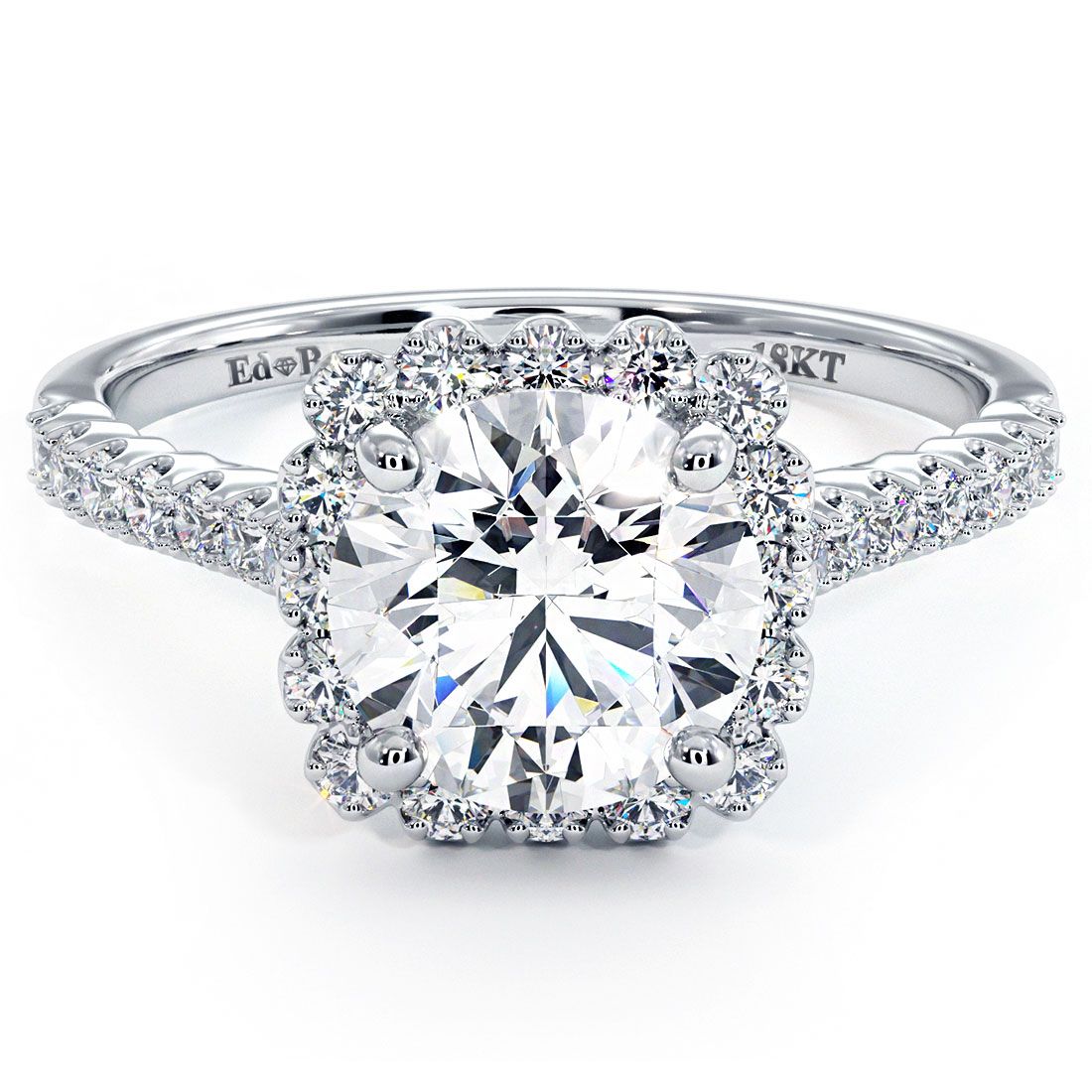 Cushion Halo With Round Center Beaded Prong Diamond Engagement Ring Setting (Center Stone Not Included)