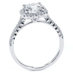 Cushion Halo With Round Center Beaded Prong Diamond Engagement Ring Setting (Center Stone Not Included)