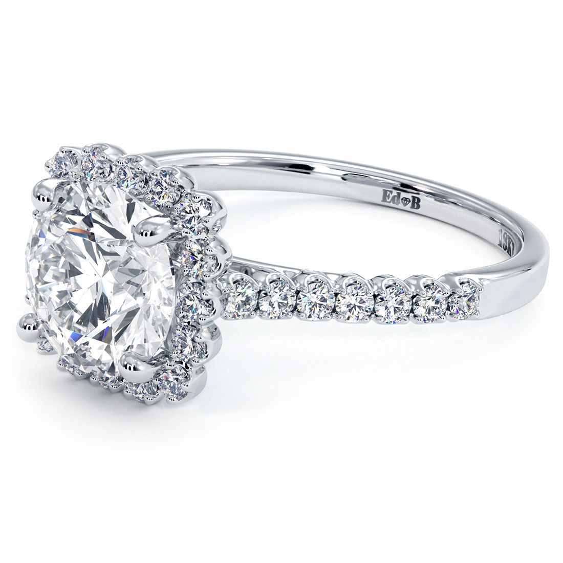 Cushion Halo With Round Center Beaded Prong Diamond Engagement Ring Setting (Center Stone Not Included)