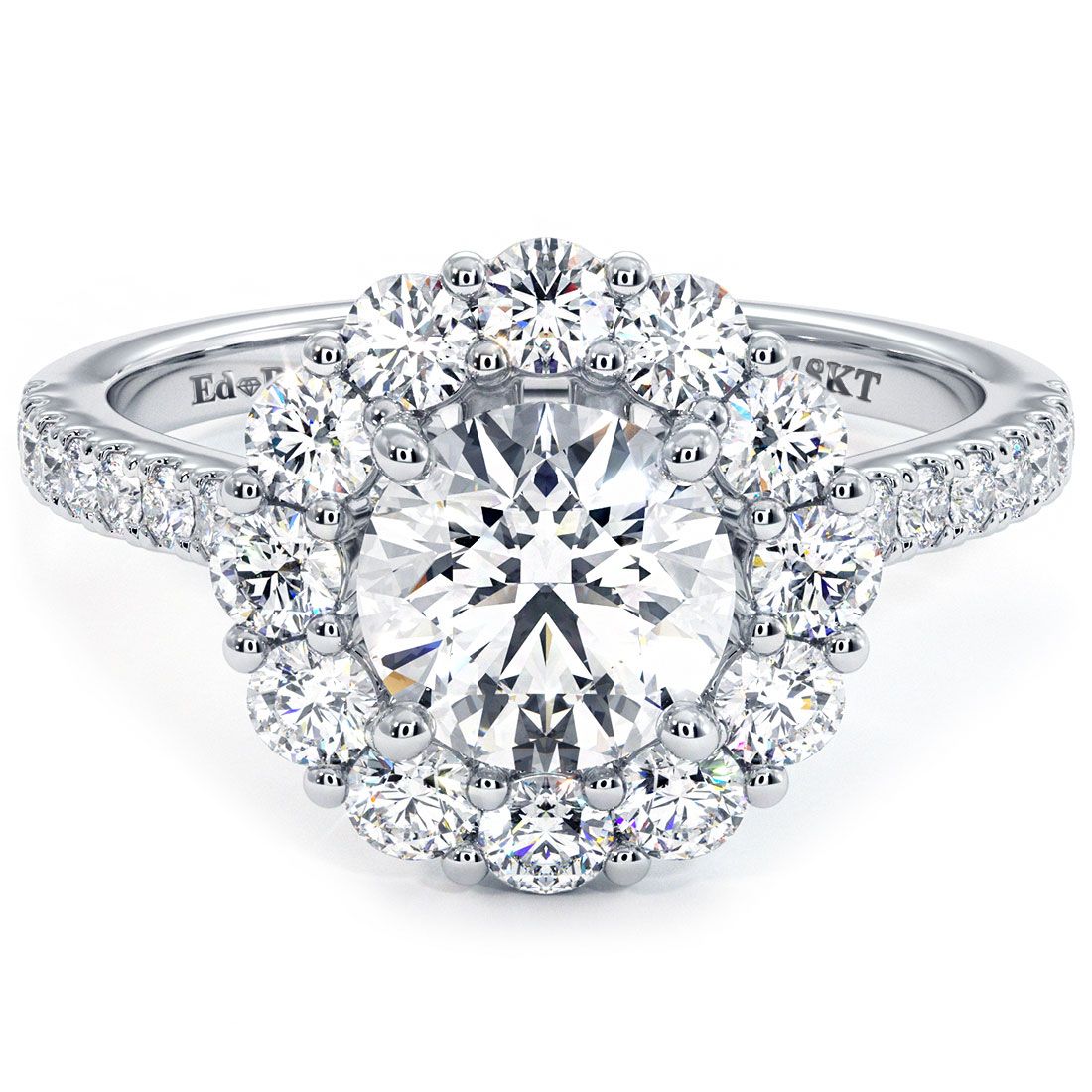 Round Halo Floral Shape Micropave Diamond Engagement Ring Setting (Center Stone Not Included)