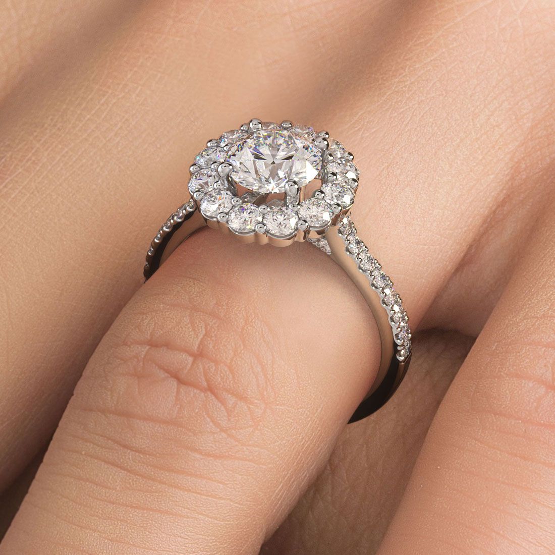 Round Halo Floral Shape Micropave Diamond Engagement Ring Setting (Center Stone Not Included)