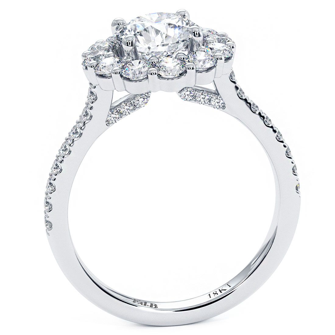 Round Halo Floral Shape Micropave Diamond Engagement Ring Setting (Center Stone Not Included)