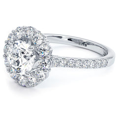 Round Halo Floral Shape Micropave Diamond Engagement Ring Setting (Center Stone Not Included)