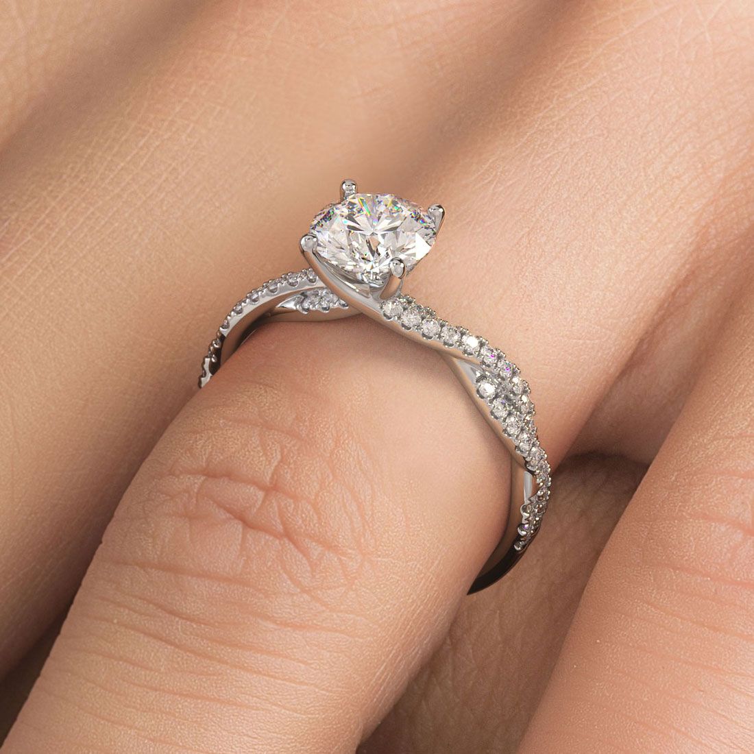 Round Center Petite Micropave Infinity Twist Diamond Engagement Ring Setting (Center Stone Not Included)