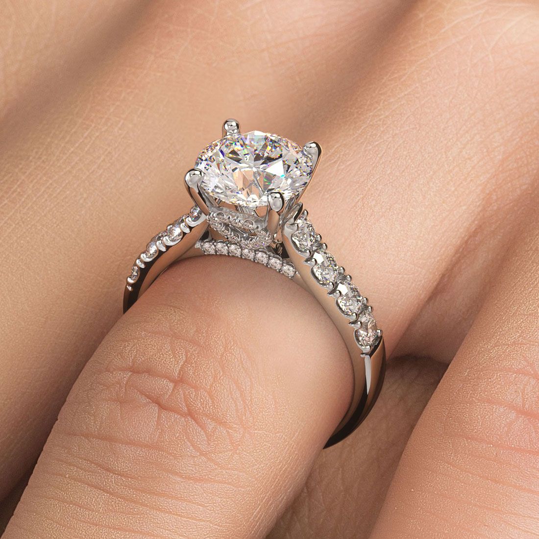 Round Center With Unique Diamond Heart Shape On The Head Engagement Ring Setting (Center Stone Not Included)