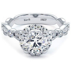 Round Halo Milgrain Filigree Vintage Style Diamond Engagement Ring Setting (Center Stone Not Included)