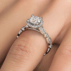 Round Halo Milgrain Filigree Vintage Style Diamond Engagement Ring Setting (Center Stone Not Included)