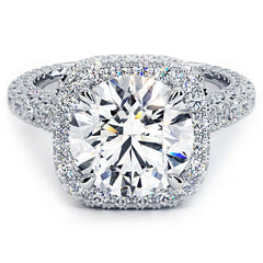 Cushion Halo With Round Center 3 Sided Micropavé Shank Diamond Engagement Ring Setting (Center Stone Not Included)