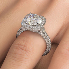 Cushion Halo With Round Center 3 Sided Micropavé Shank Diamond Engagement Ring Setting (Center Stone Not Included)