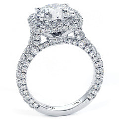 Cushion Halo With Round Center 3 Sided Micropavé Shank Diamond Engagement Ring Setting (Center Stone Not Included)