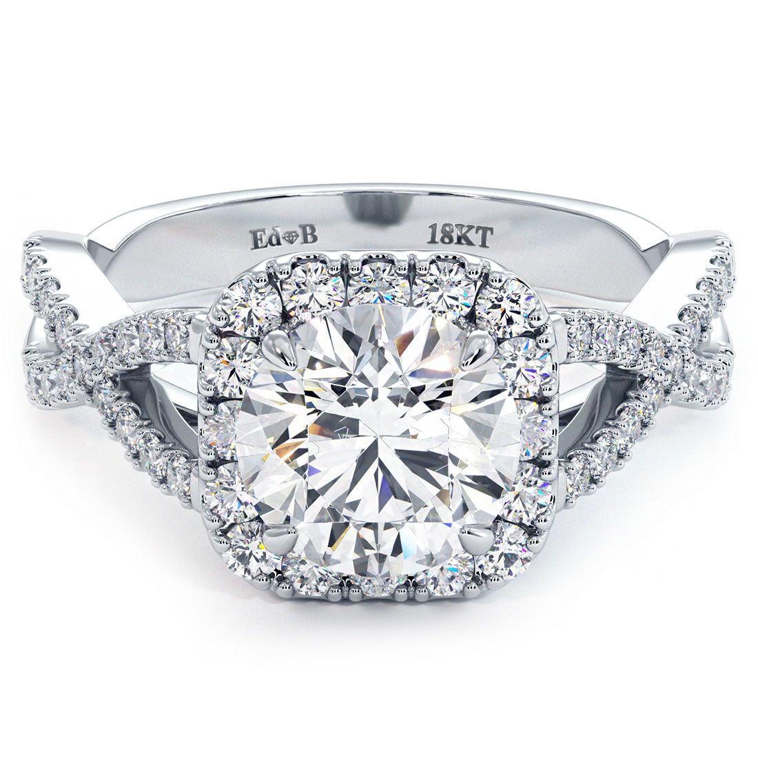 Cushion Halo With Round Center Diamond Infinity Twist Shank Diamond Engagement Ring Setting (Center Stone Not Included)