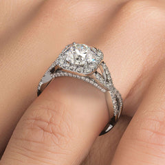 Cushion Halo With Round Center Diamond Infinity Twist Shank Diamond Engagement Ring Setting (Center Stone Not Included)