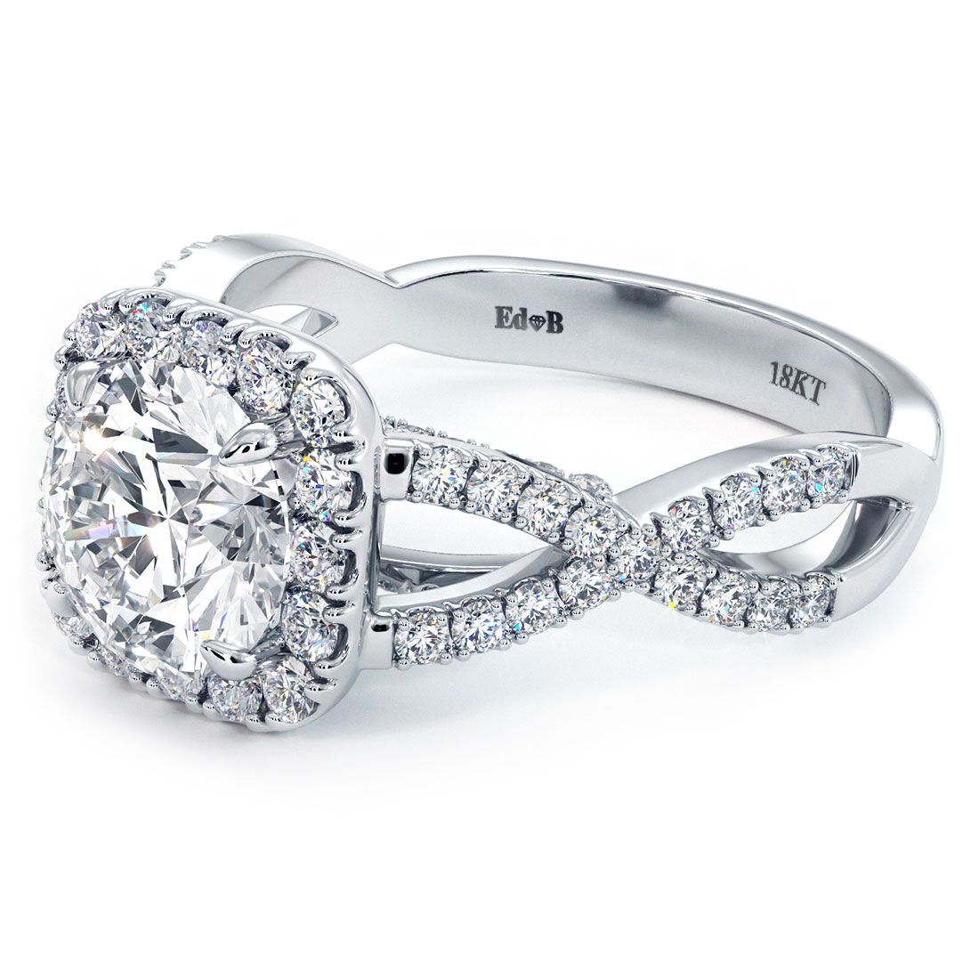 Cushion Halo With Round Center Diamond Infinity Twist Shank Diamond Engagement Ring Setting (Center Stone Not Included)