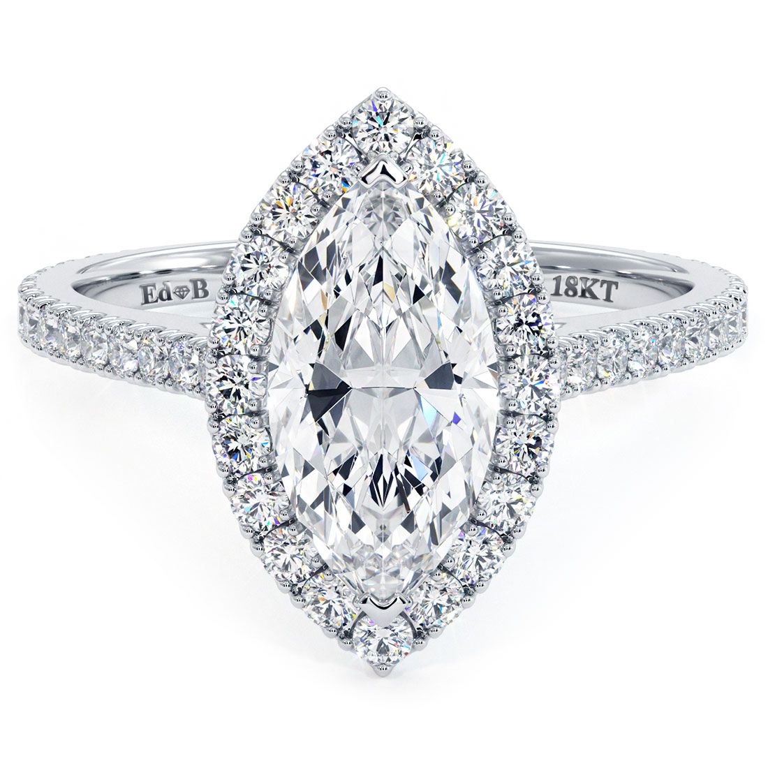 Marquise Shape Halo, Micropave Diamond Engagement Ring Setting (Center Stone Not Included)