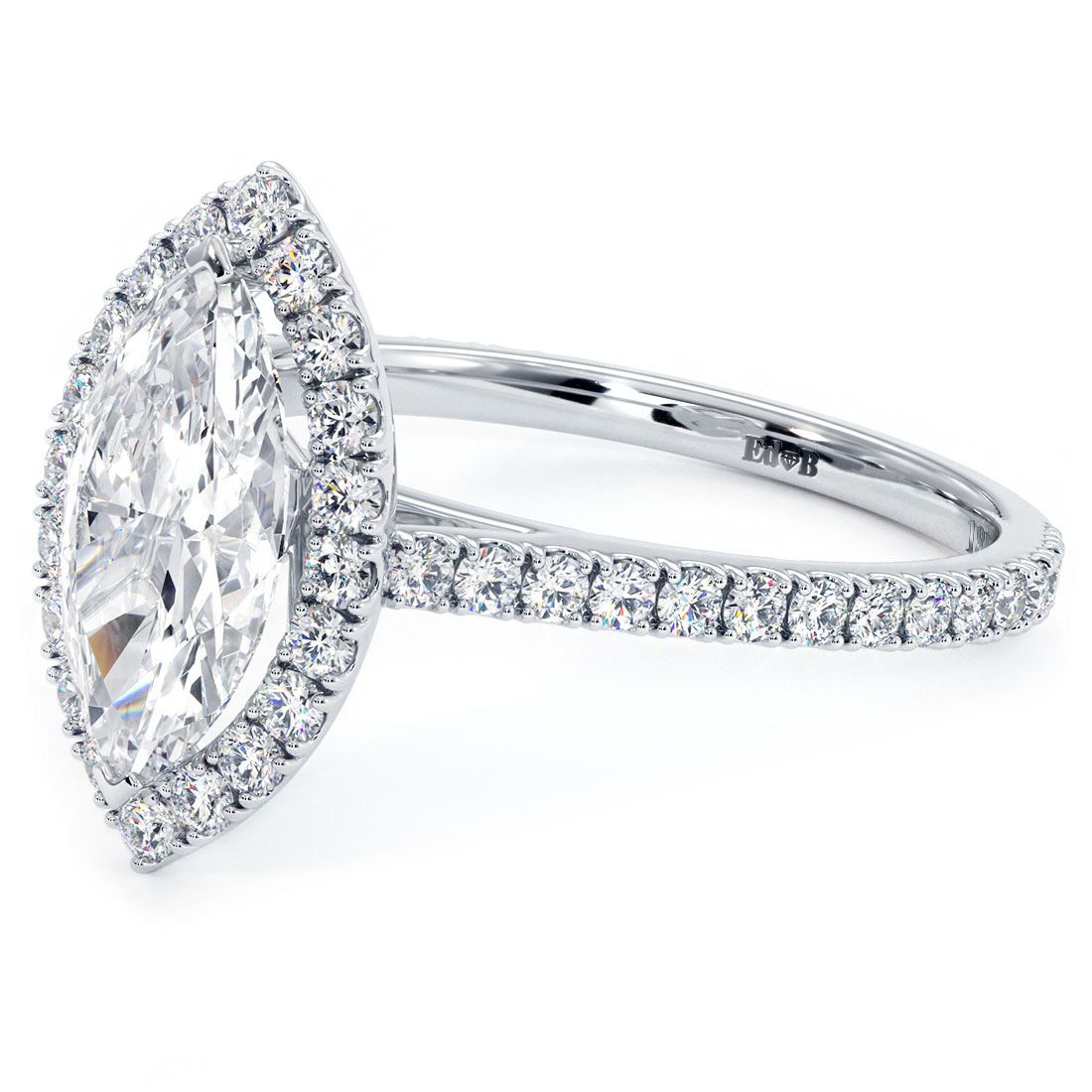 Marquise Shape Halo, Micropave Diamond Engagement Ring Setting (Center Stone Not Included)