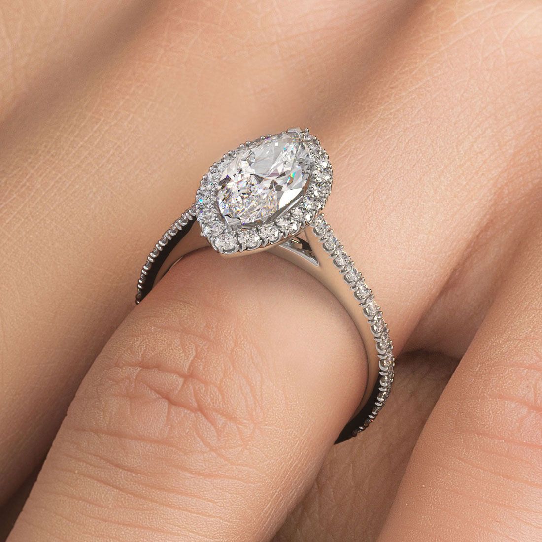 Marquise Shape Halo, Micropave Diamond Engagement Ring Setting (Center Stone Not Included)