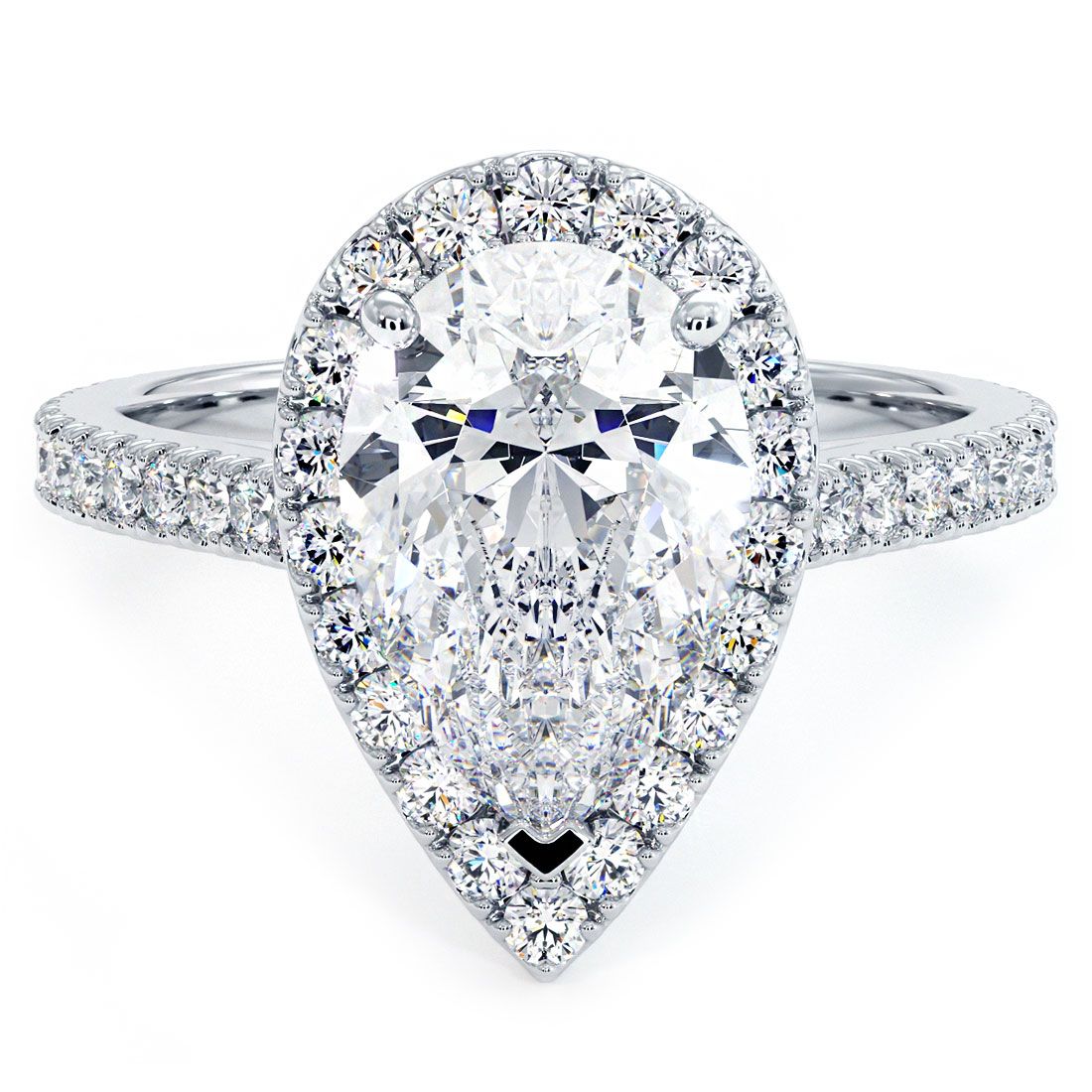 Pear Shape Halo Micropave Diamond Engagement Ring Setting (Center Stone Not Included)