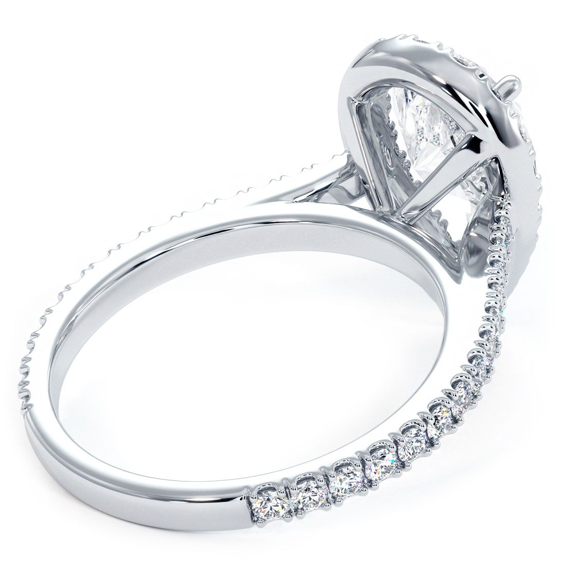 Pear Shape Halo Micropave Diamond Engagement Ring Setting (Center Stone Not Included)