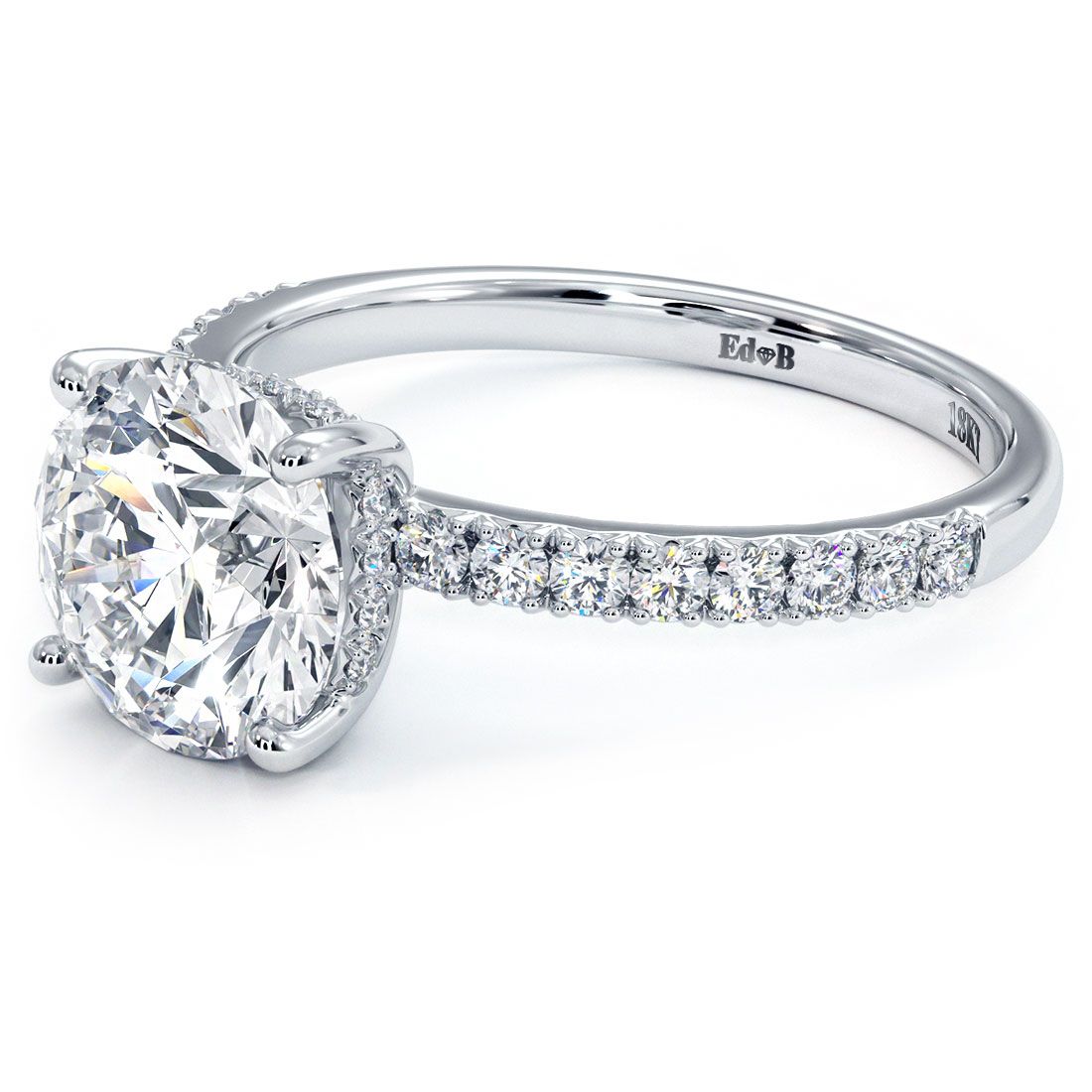 Round Hidden Halo Basket Head Petite Diamond Engagement Ring Setting (Center Stone Not Included)